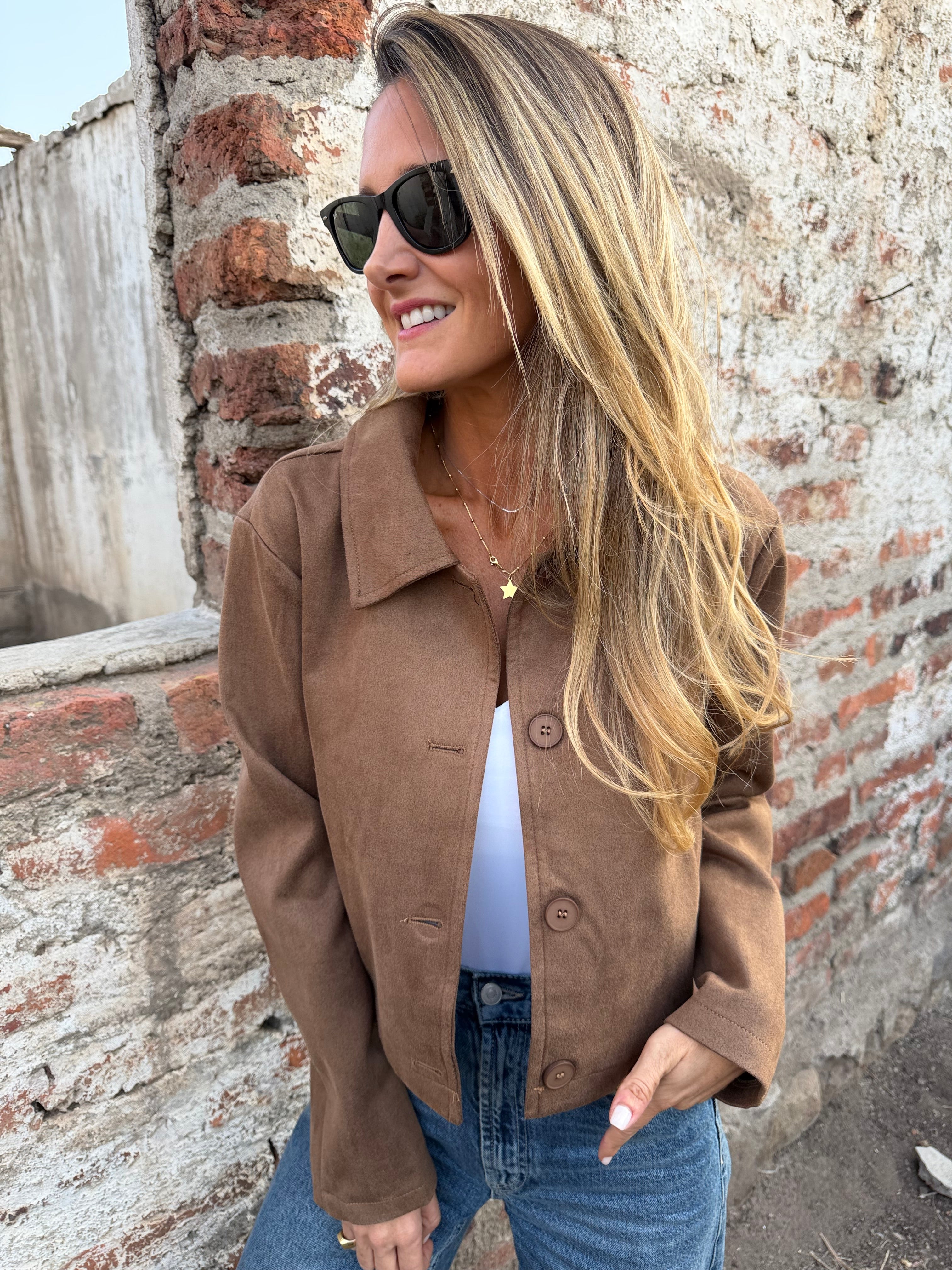 Chaqueta simple suede camel
