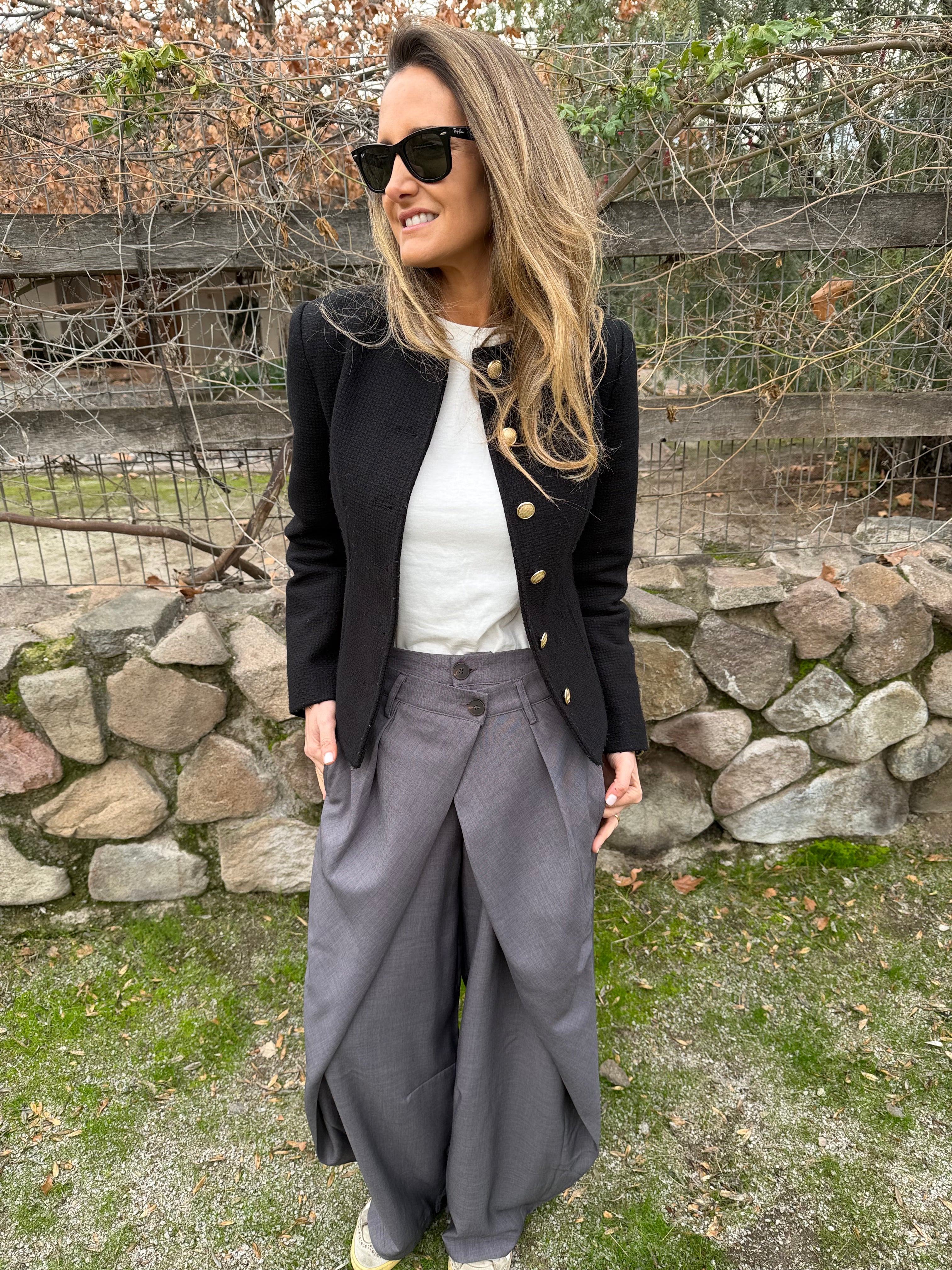 Pantalón sastre doble botón barrel gris
