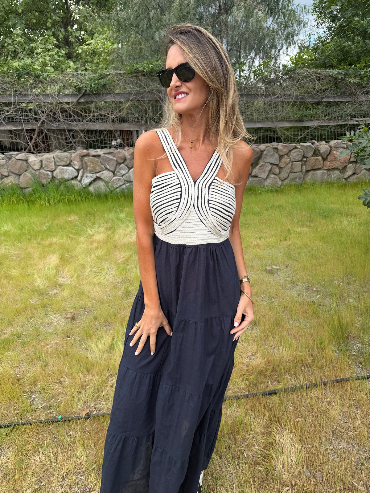 Vestido cordones azul marino