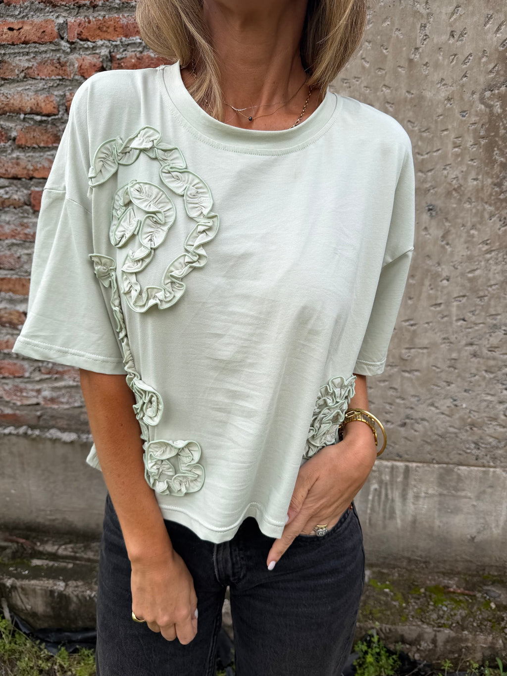 Polera las flores verde claro