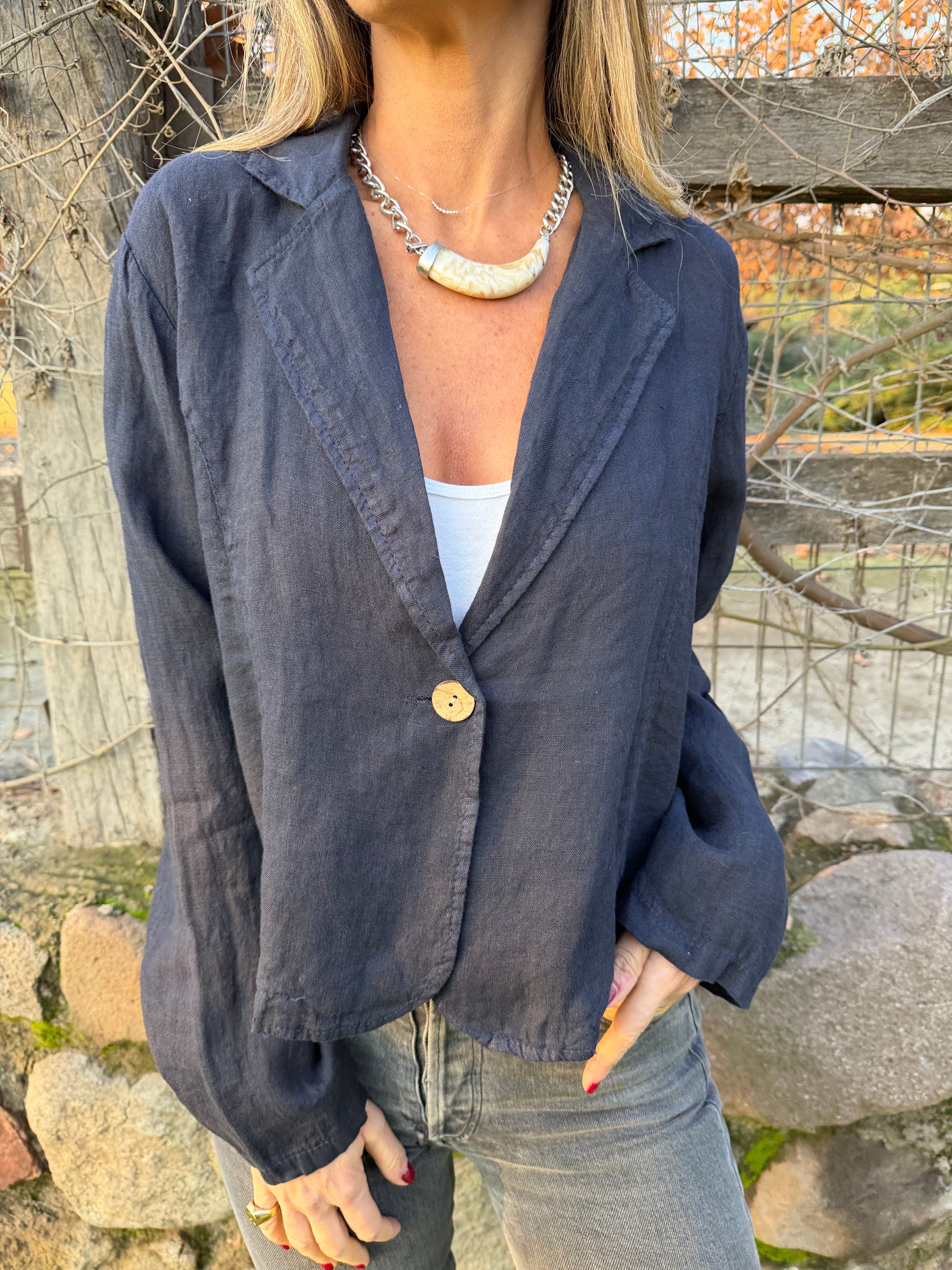 Blazer 100% lino azul marino
