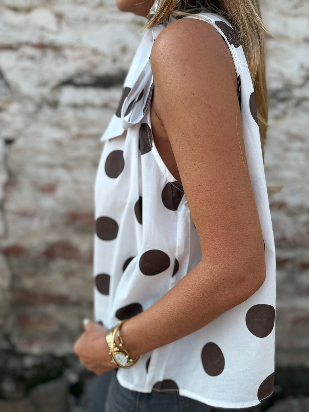 Blusa lazo y lunares café