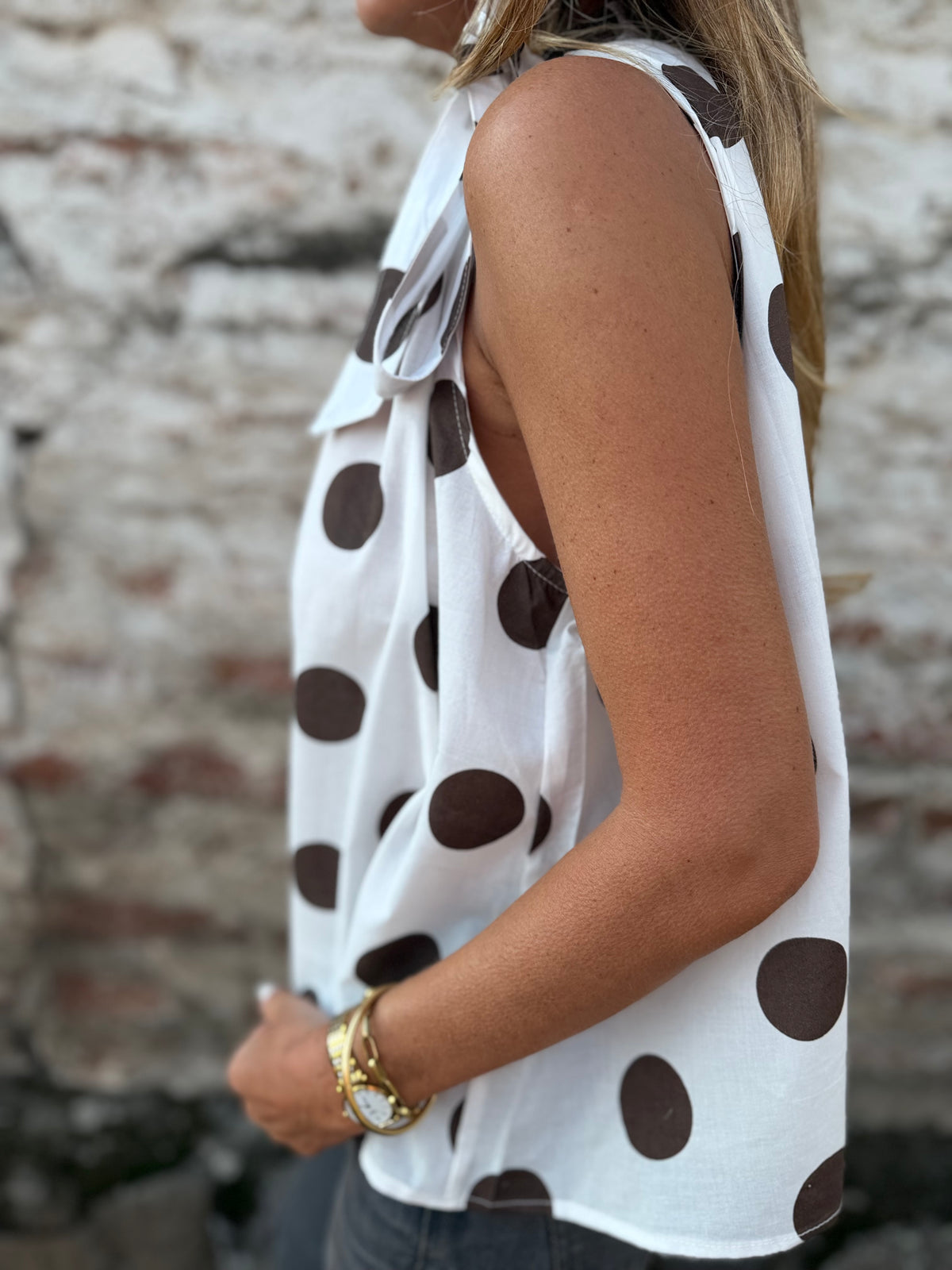 Blusa lazo y lunares café