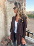 Blazer suede con doblez rayado chocolate