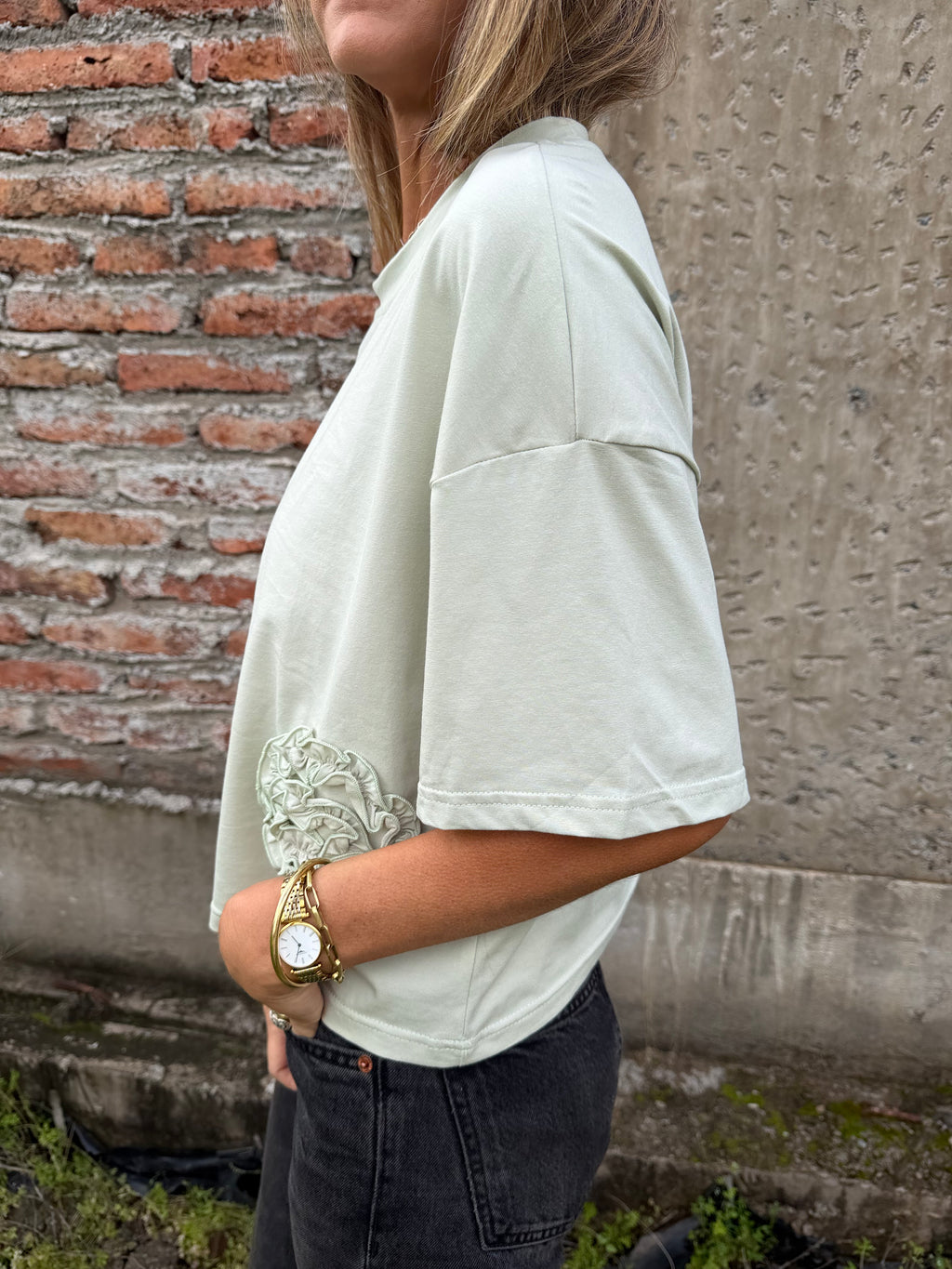 Polera las flores verde claro