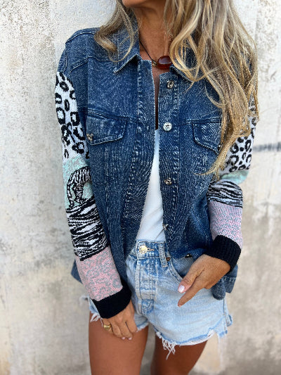 Chaqueta bluejean detalles lana azul
