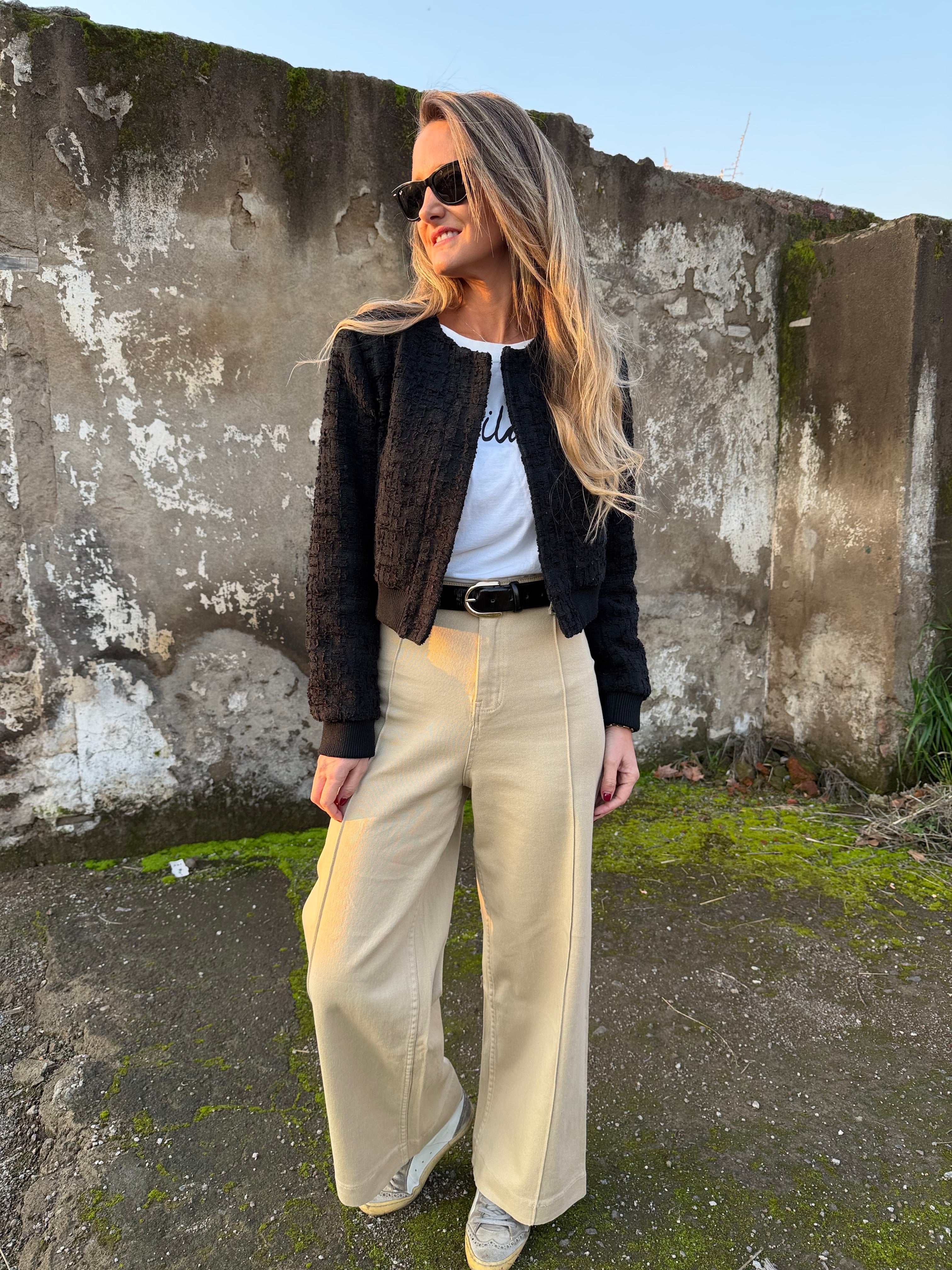 Pantalón tiro alto beige