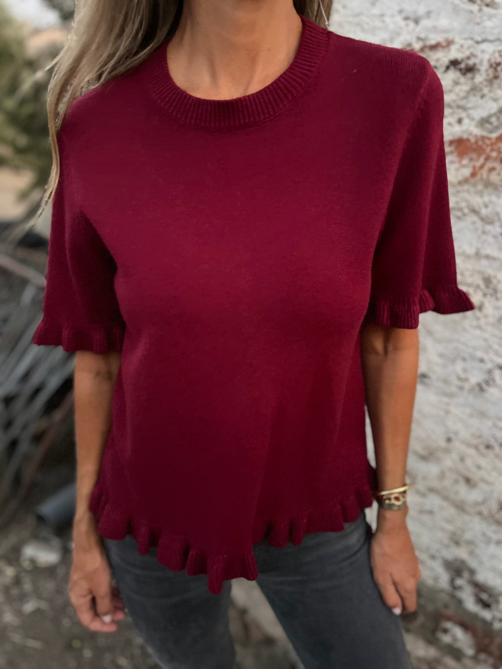 Polera/ Chaleco vuelitos burdeo