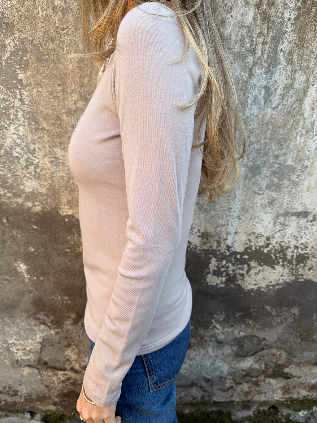 Nueva polera look algodón forrada beige claro