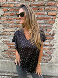 Blusa seda lunares negra