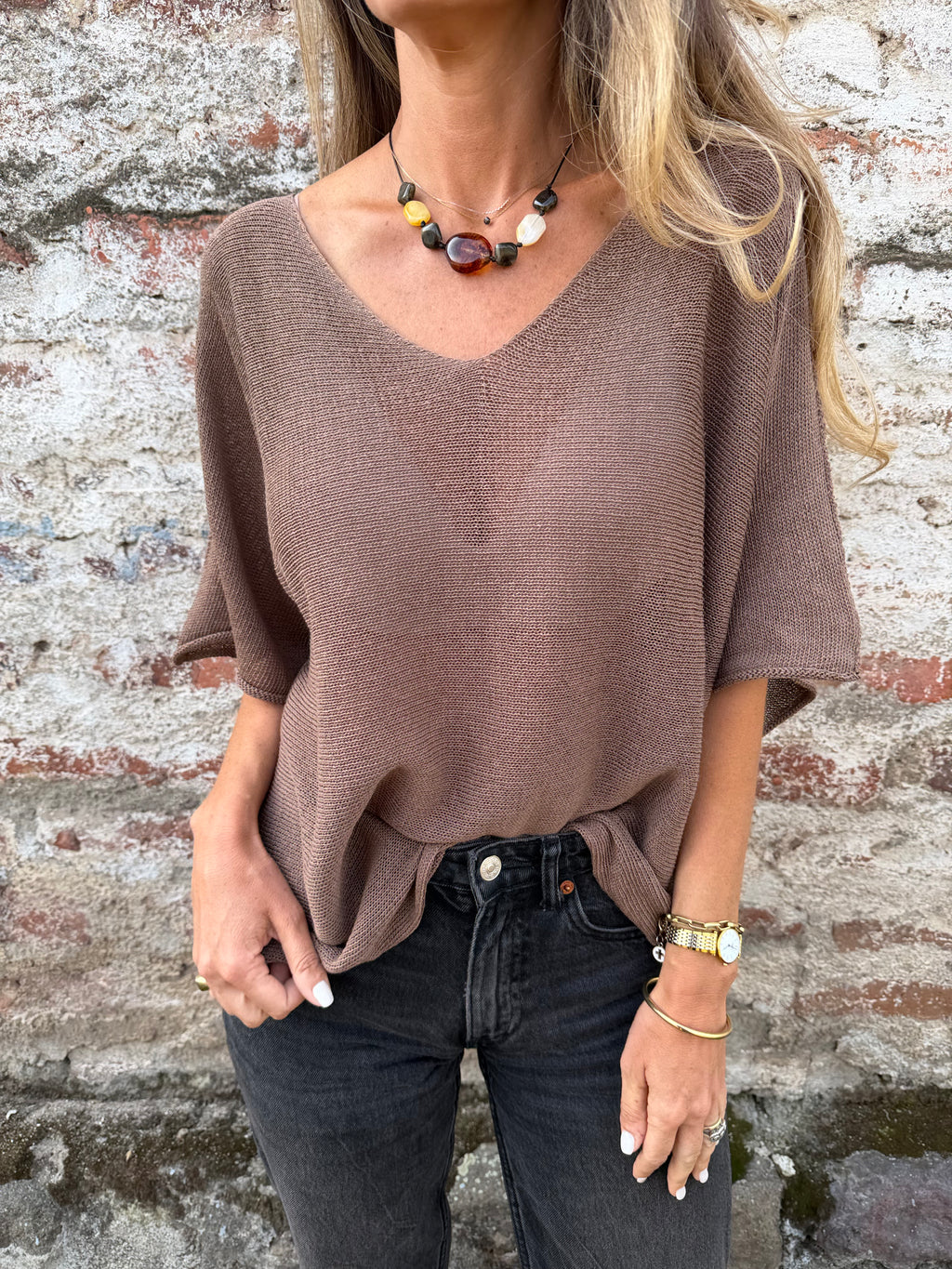 Polera/ chaleco tejida perfecta café oscuro