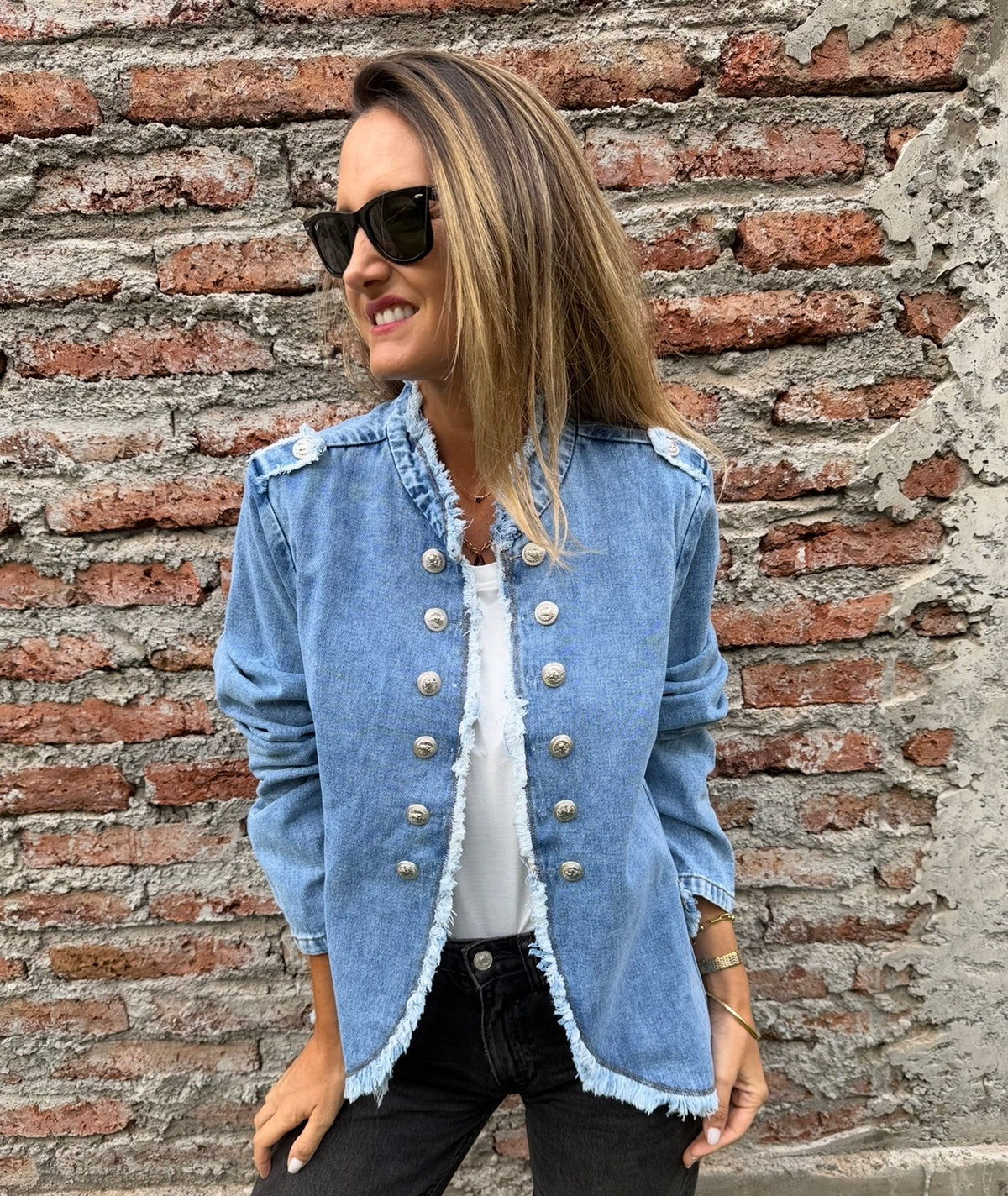 Blazer Napoleón desflecado azul medio