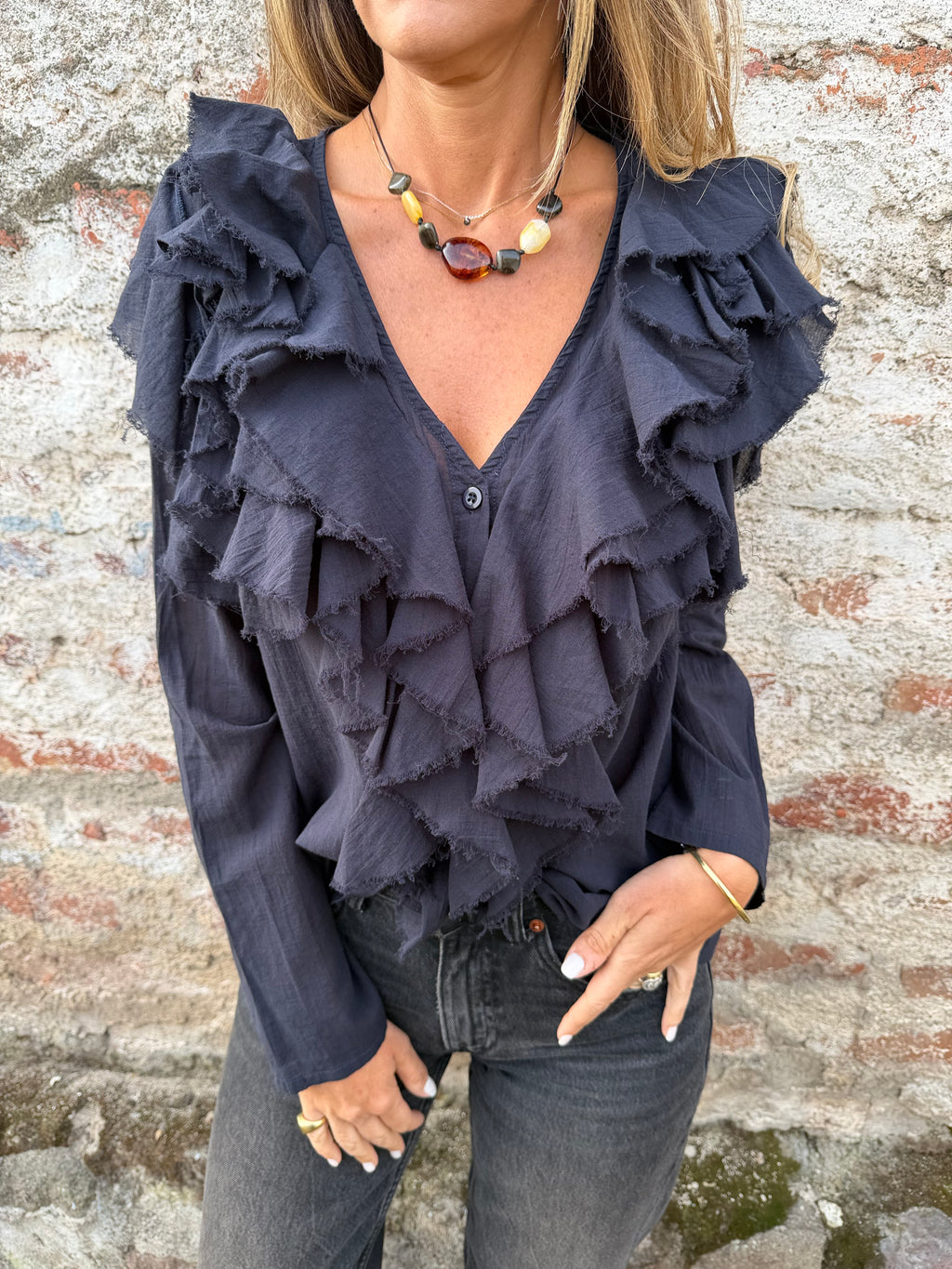 Blusa super vuelos rústica azul