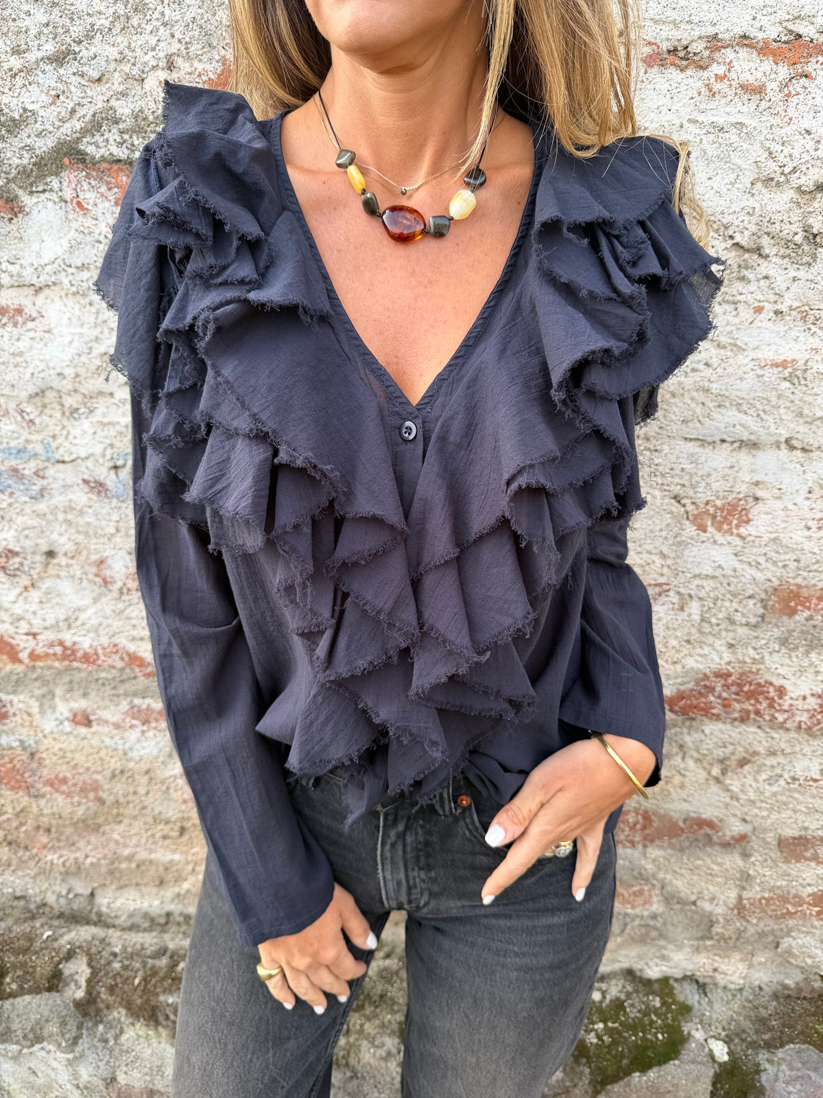 Blusa super vuelos rústica azul