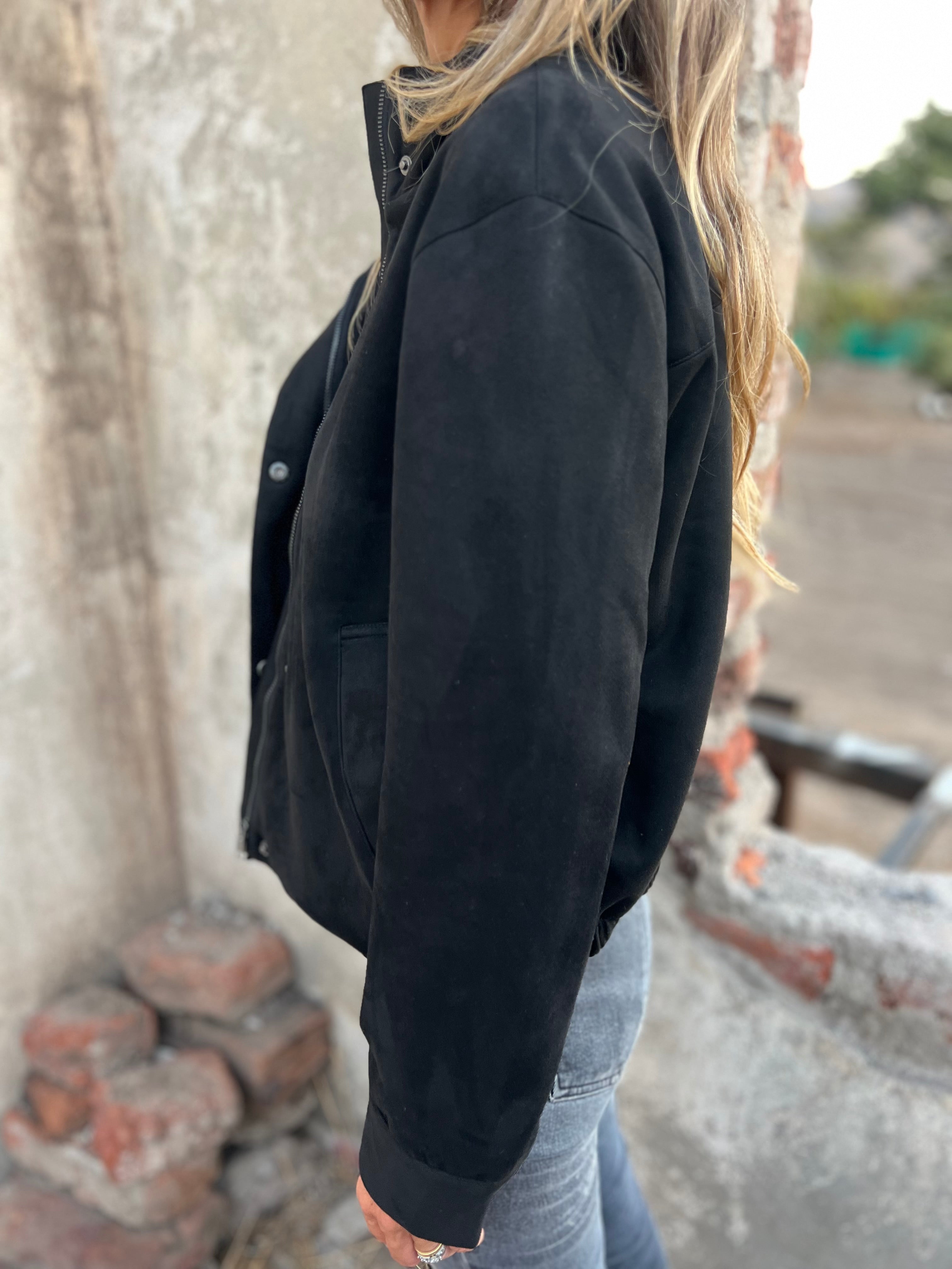 Chaqueta suede bolsillo clásico negro
