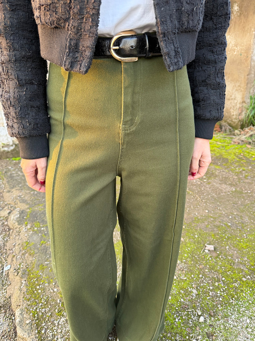 Pantalón tiro alto verde oscuro