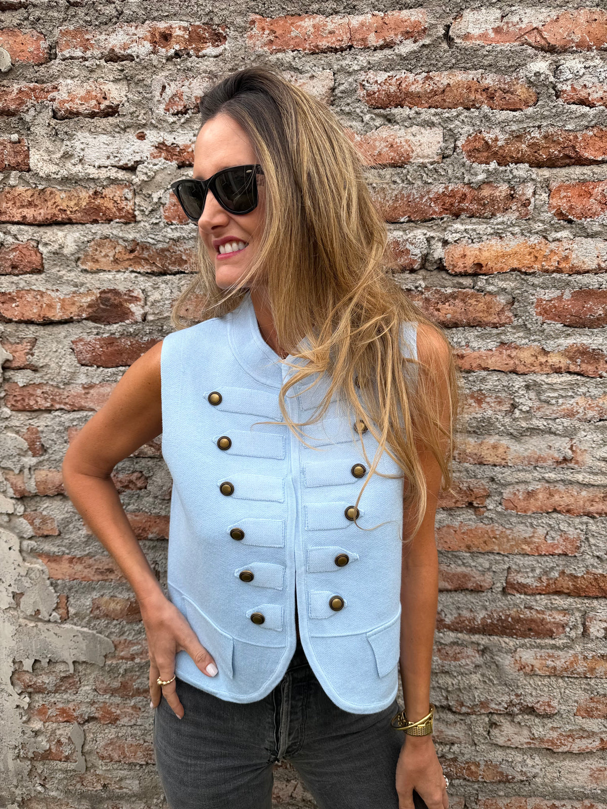 Chaqueta tejida napoleón celeste