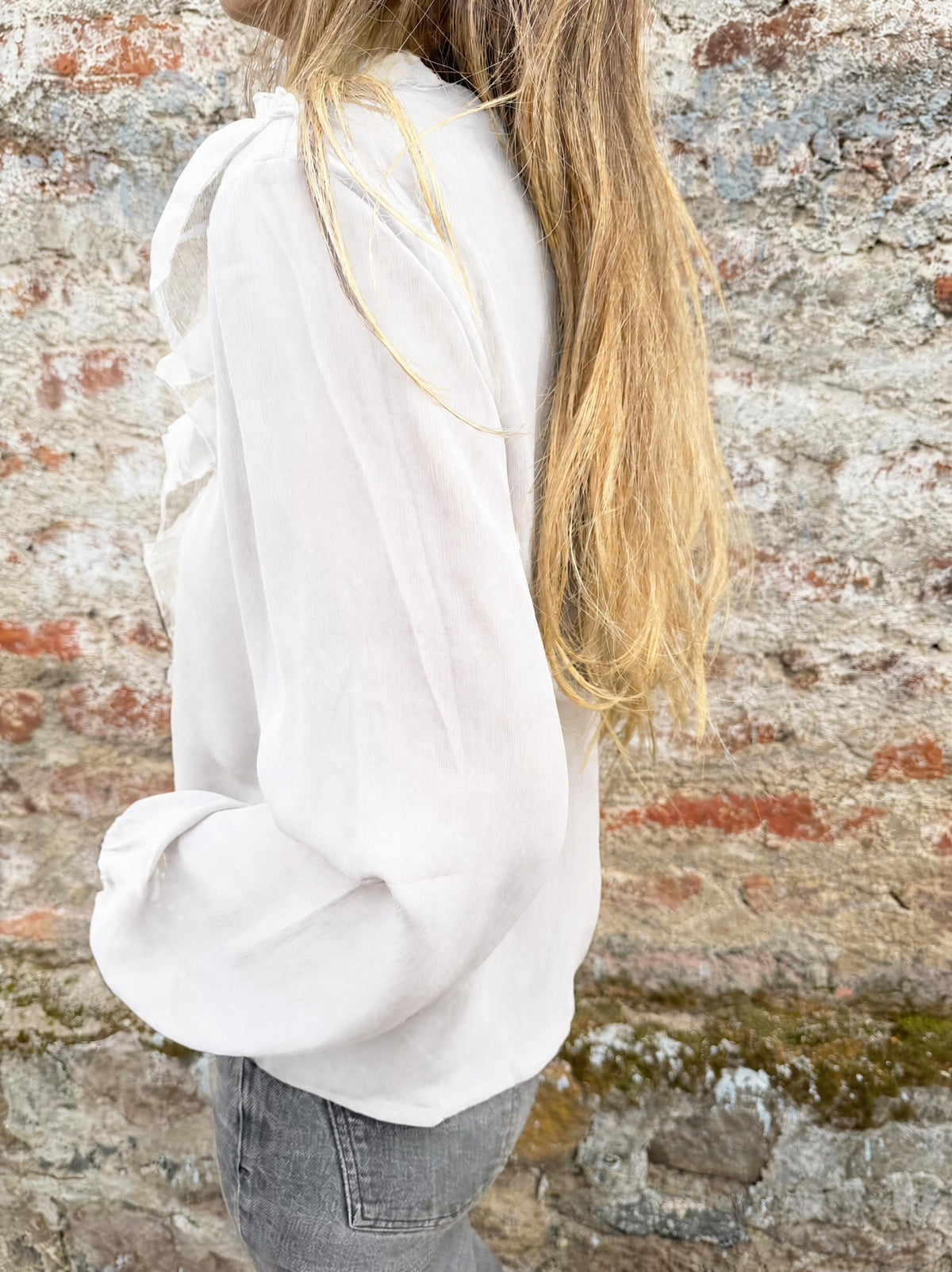 Blusa gasa vuelos blanca