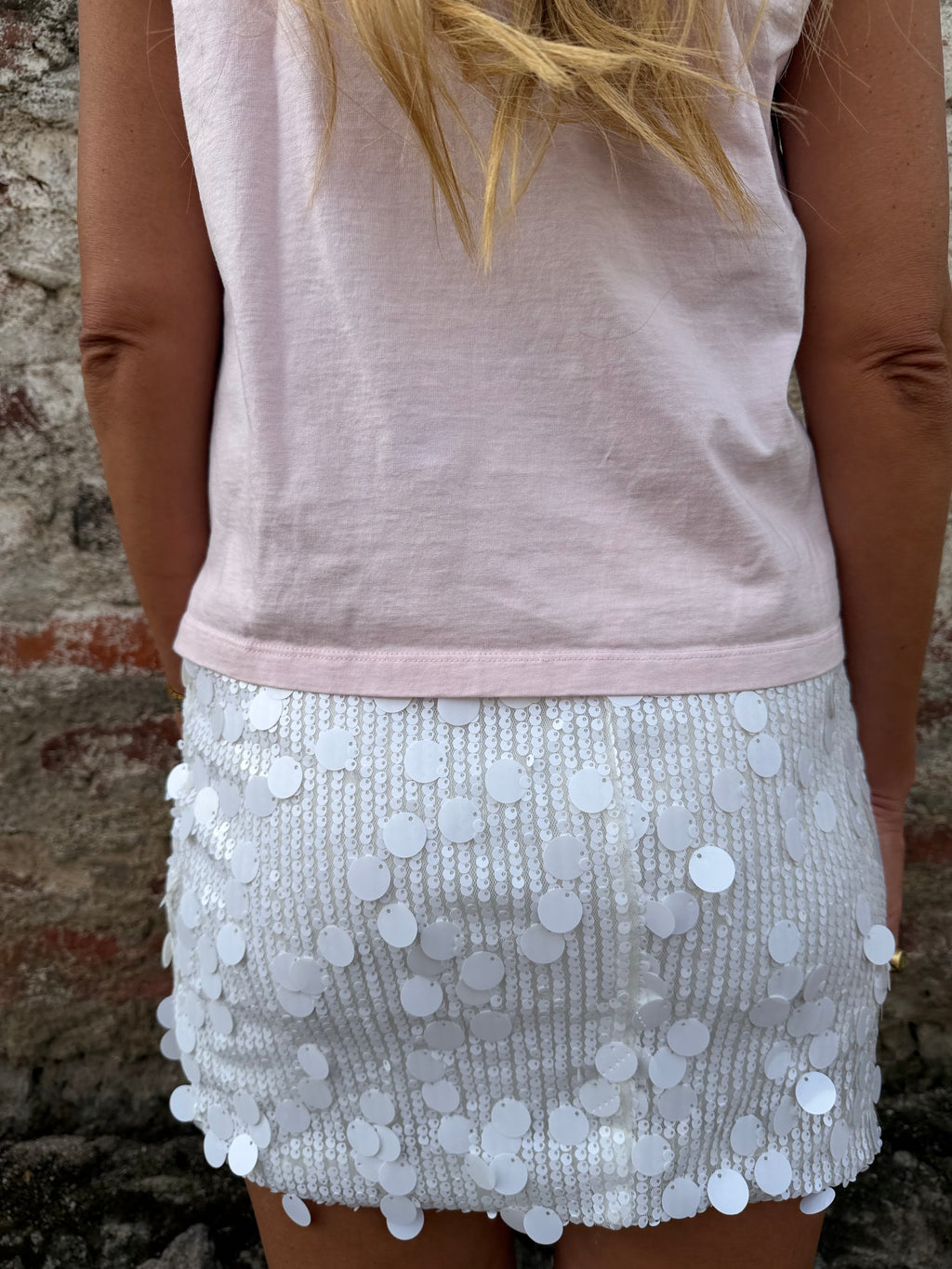 Pollera lentejuelas blanca