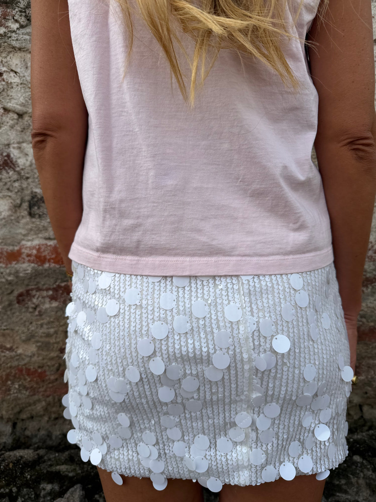 Pollera lentejuelas blanca