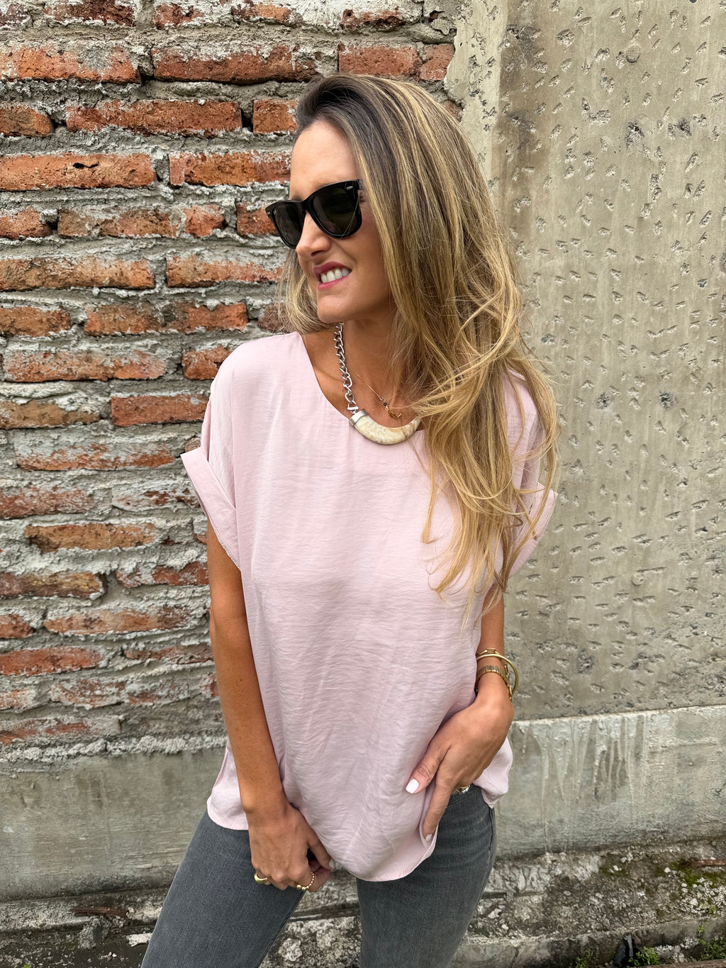 Blusa básica seda rosada