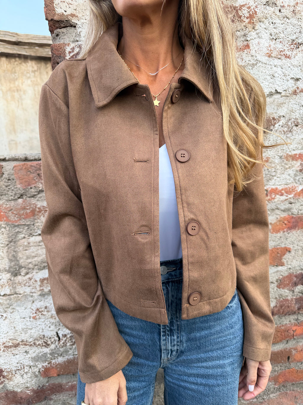 Chaqueta simple suede camel