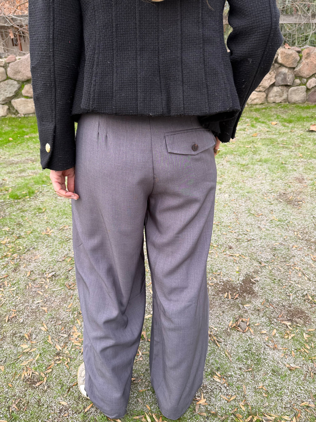 Pantalón sastre doble botón barrel gris