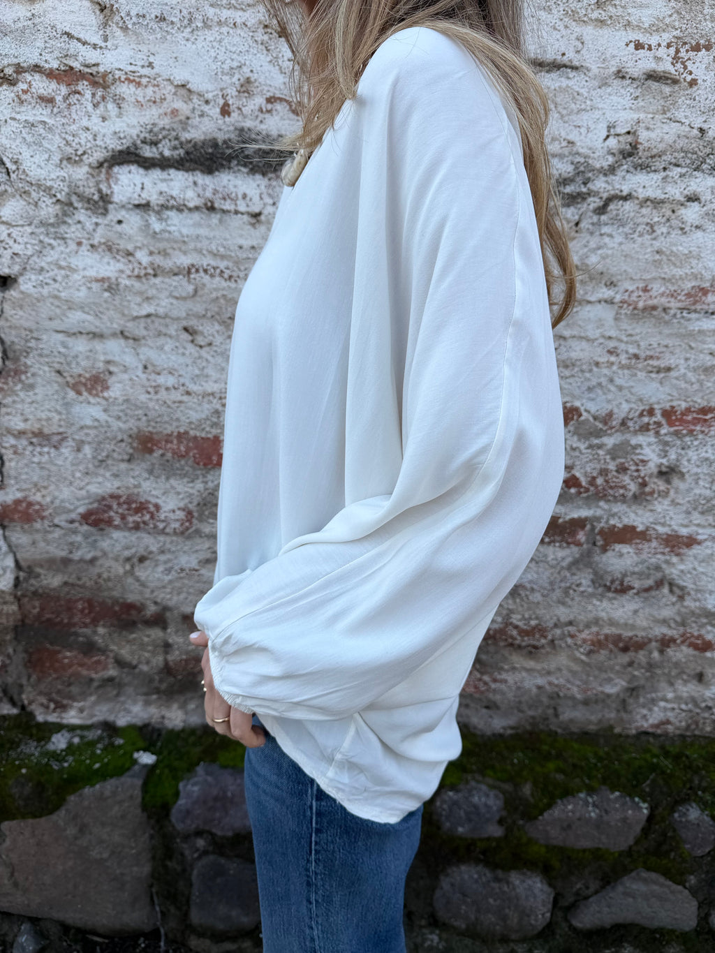 Blusa manga globo viscosa blanca