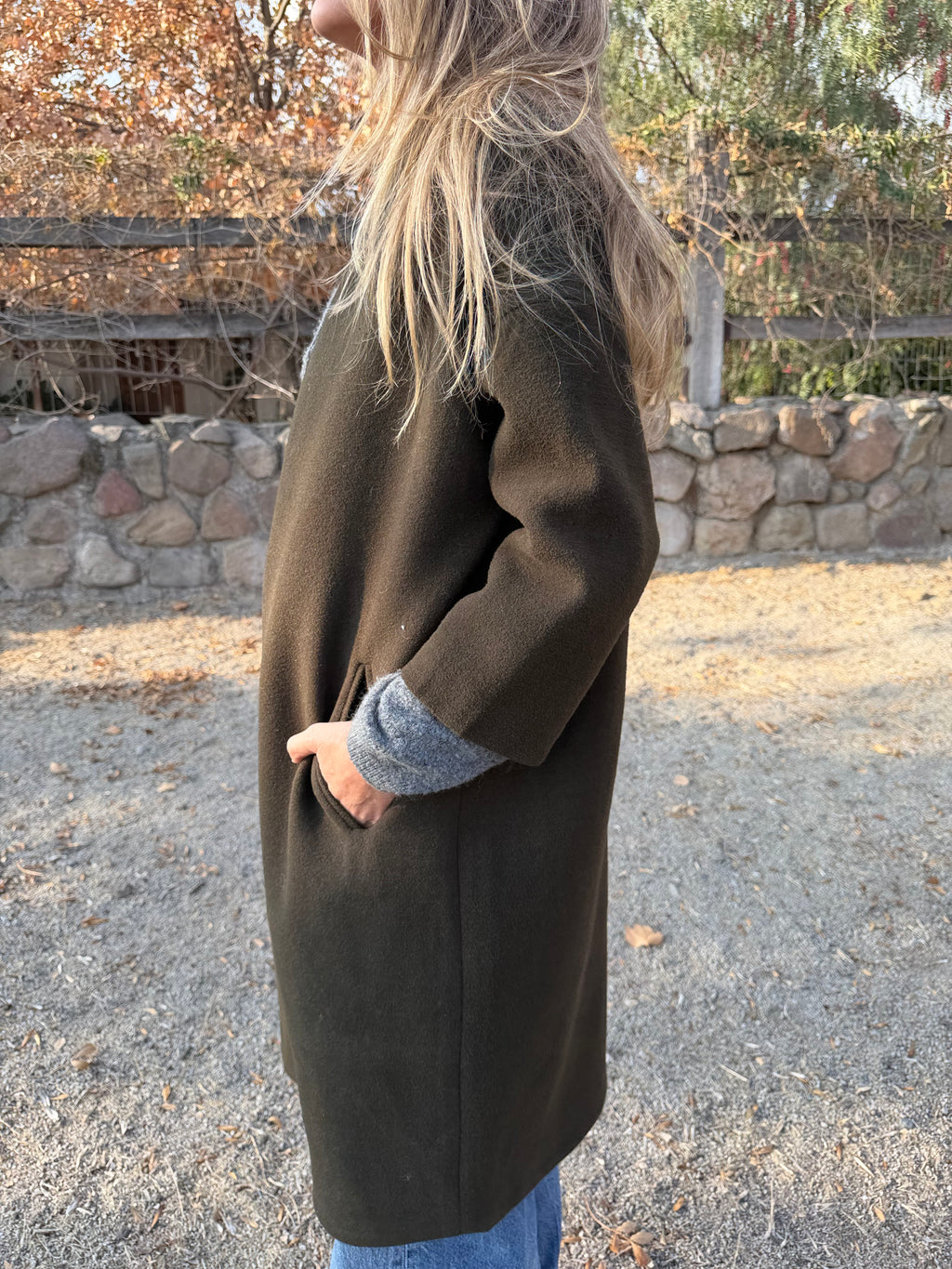 Abrigo clásico paño 50% lana verde oscuro