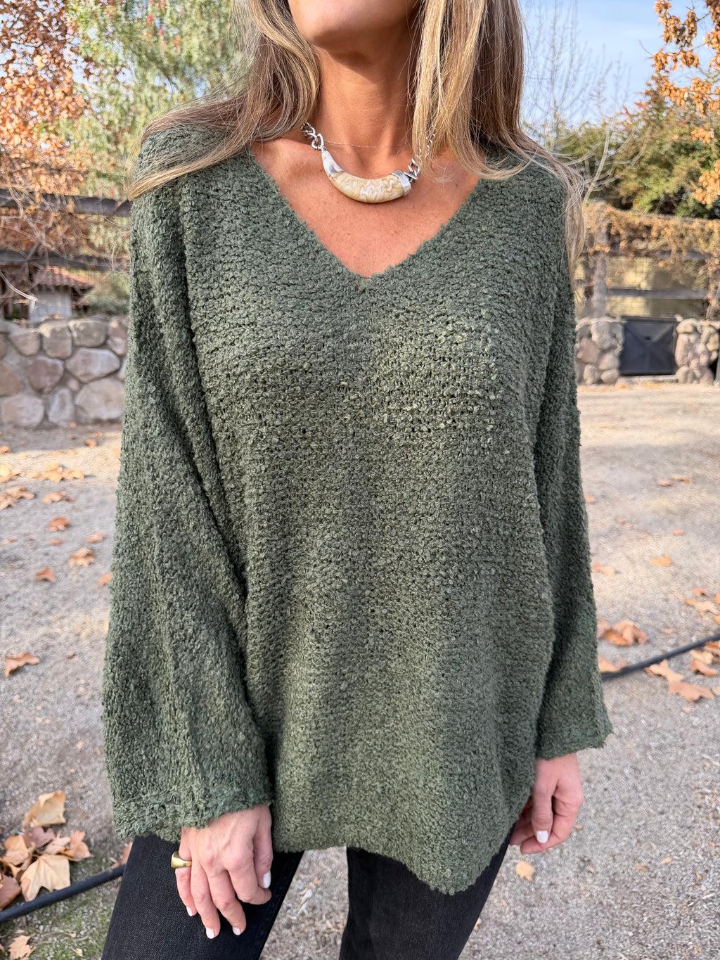 Chaleco rústico bucle manga murciélago verde musgo
