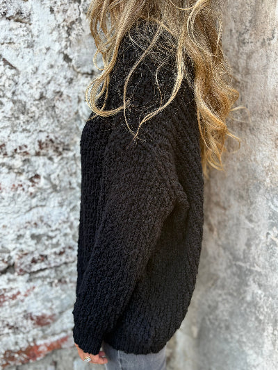 New chaleco V lana chenille negro