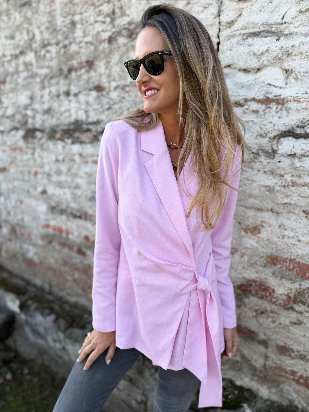 Blazer linoto amarra rosada
