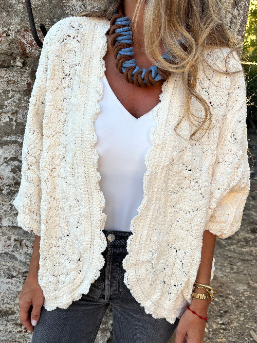 Tapado macramé blanco