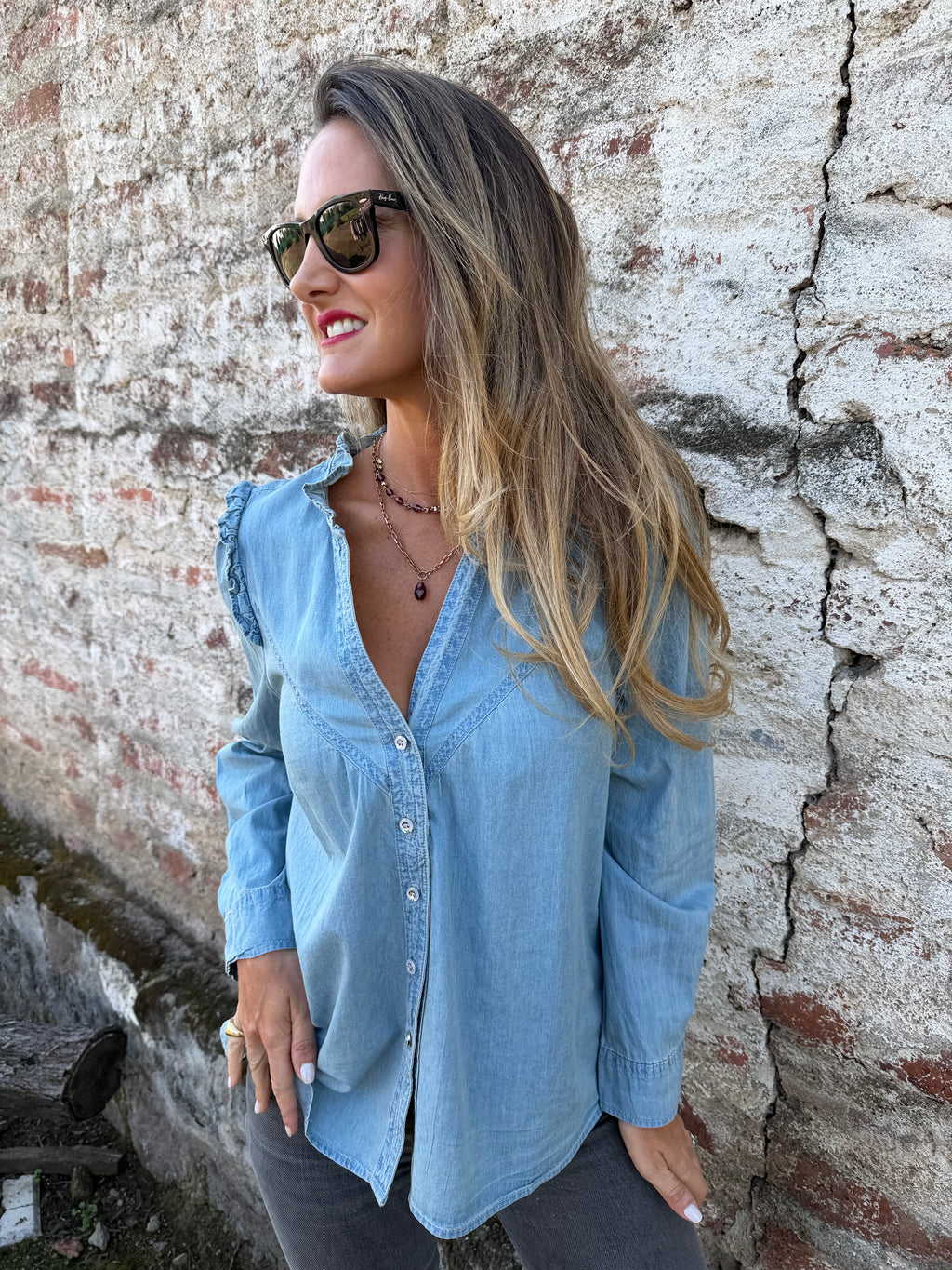 New blusa tencel vuelitos celeste