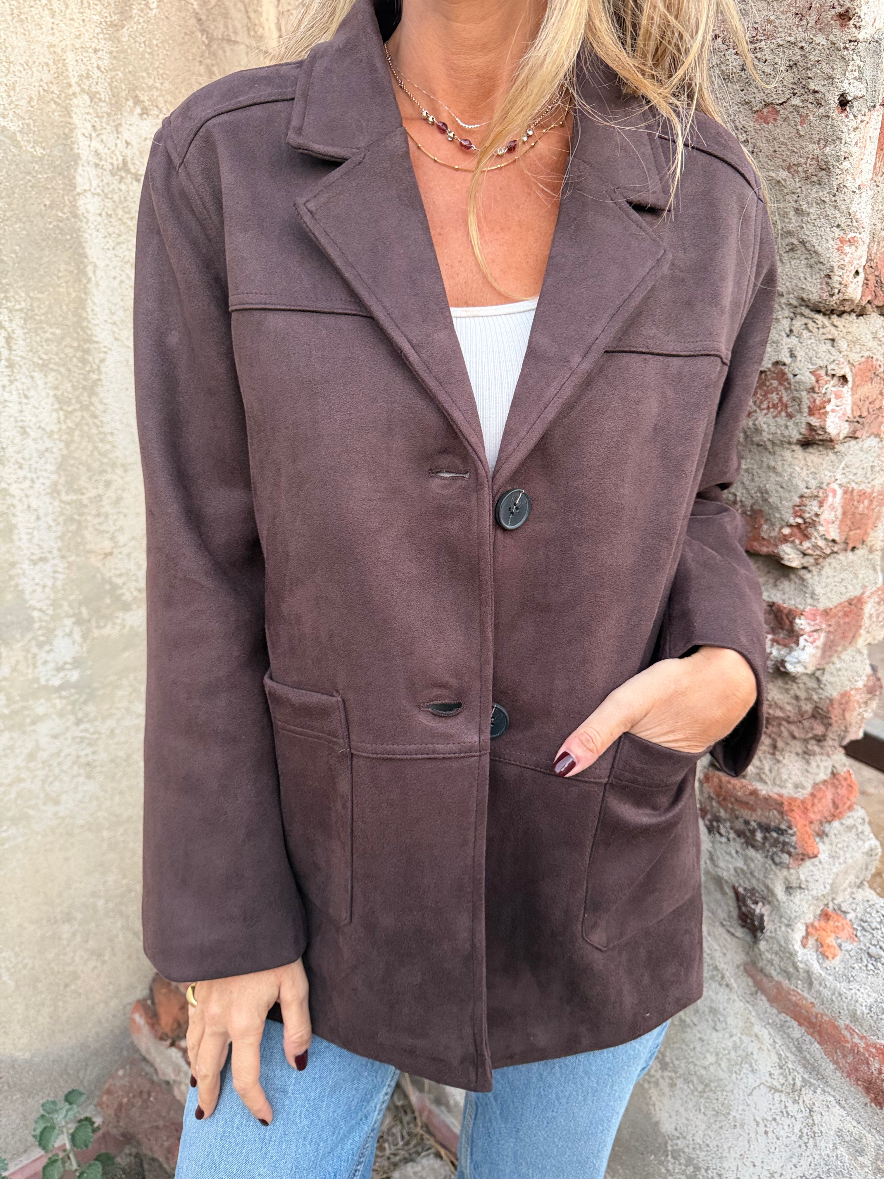 Chaquetón efecto gamuza soñado café