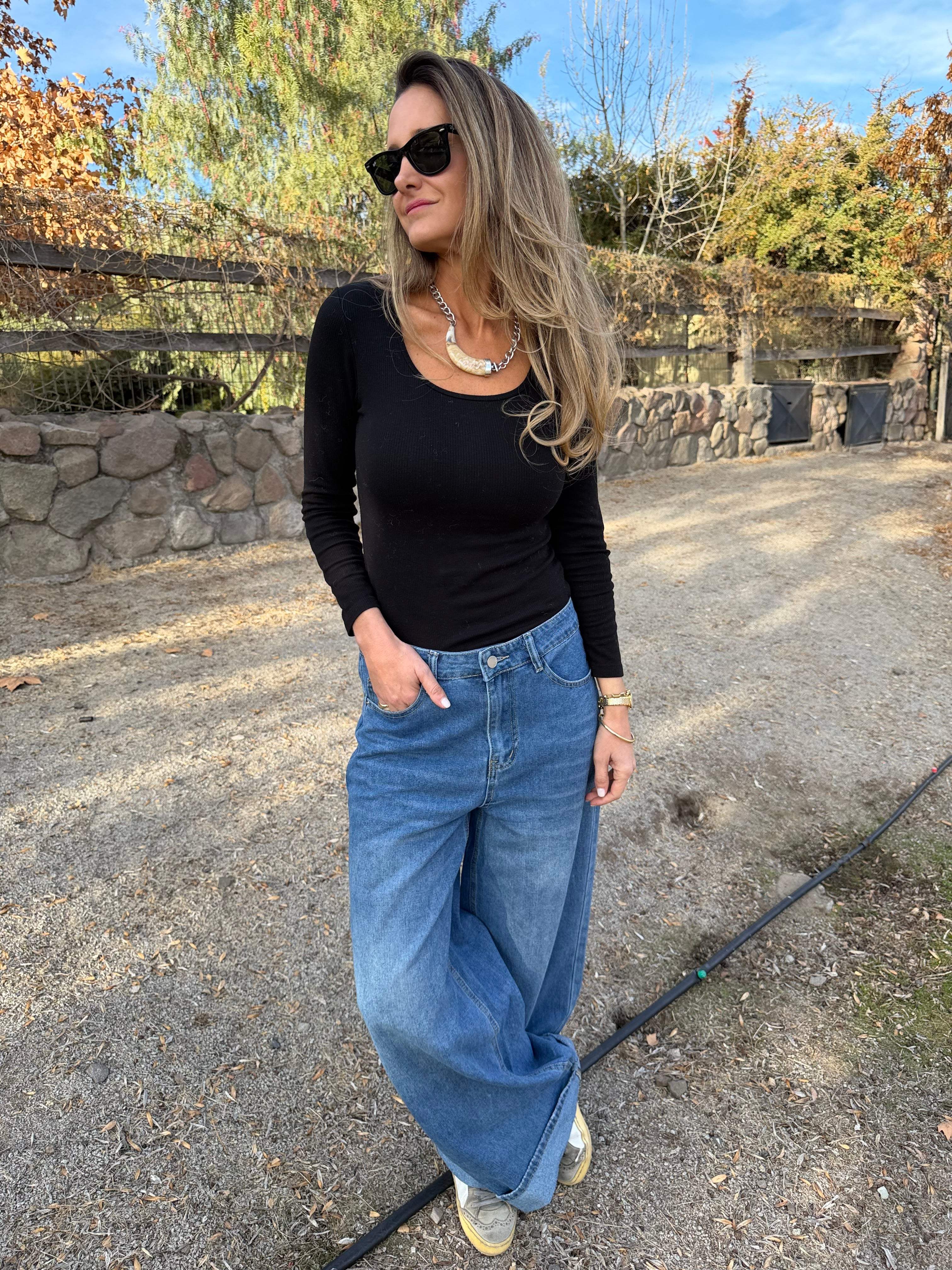 Bluejean clásico ancho doblez celeste