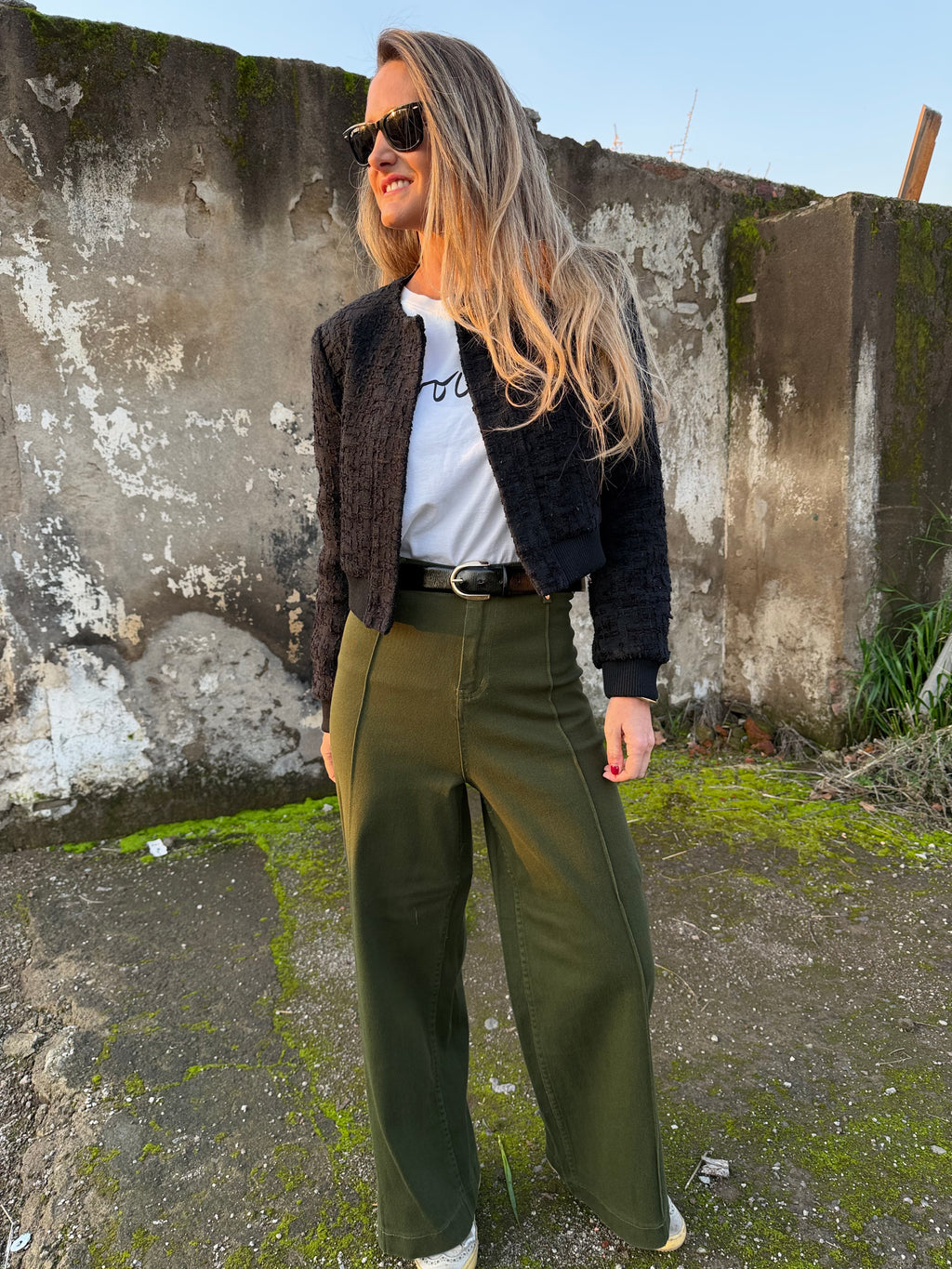 Pantalón tiro alto verde oscuro