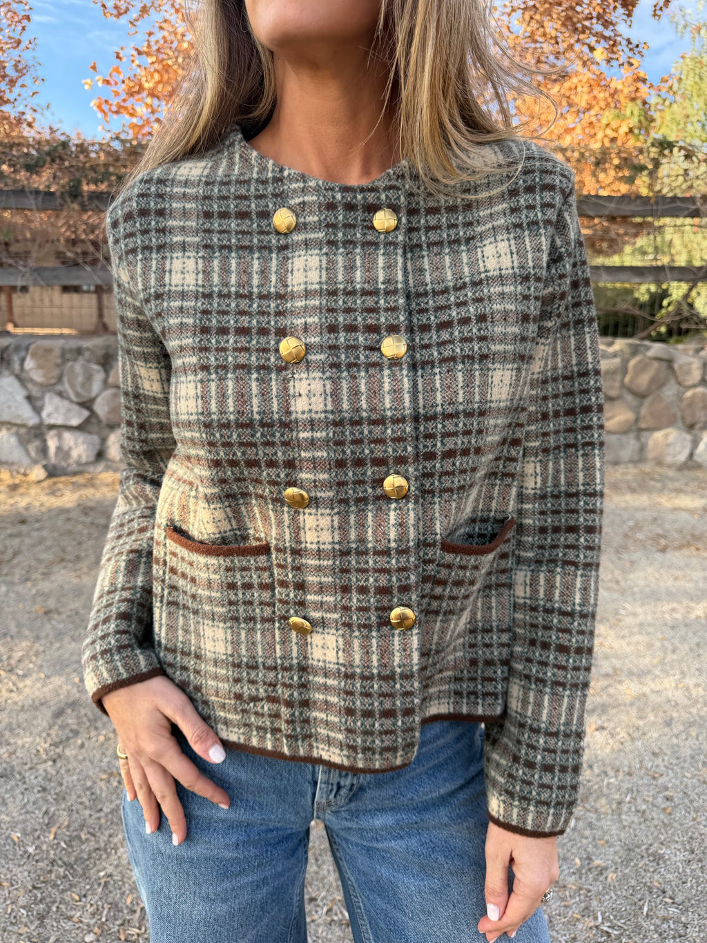 Chaqueta tipo raindoor escoces beige