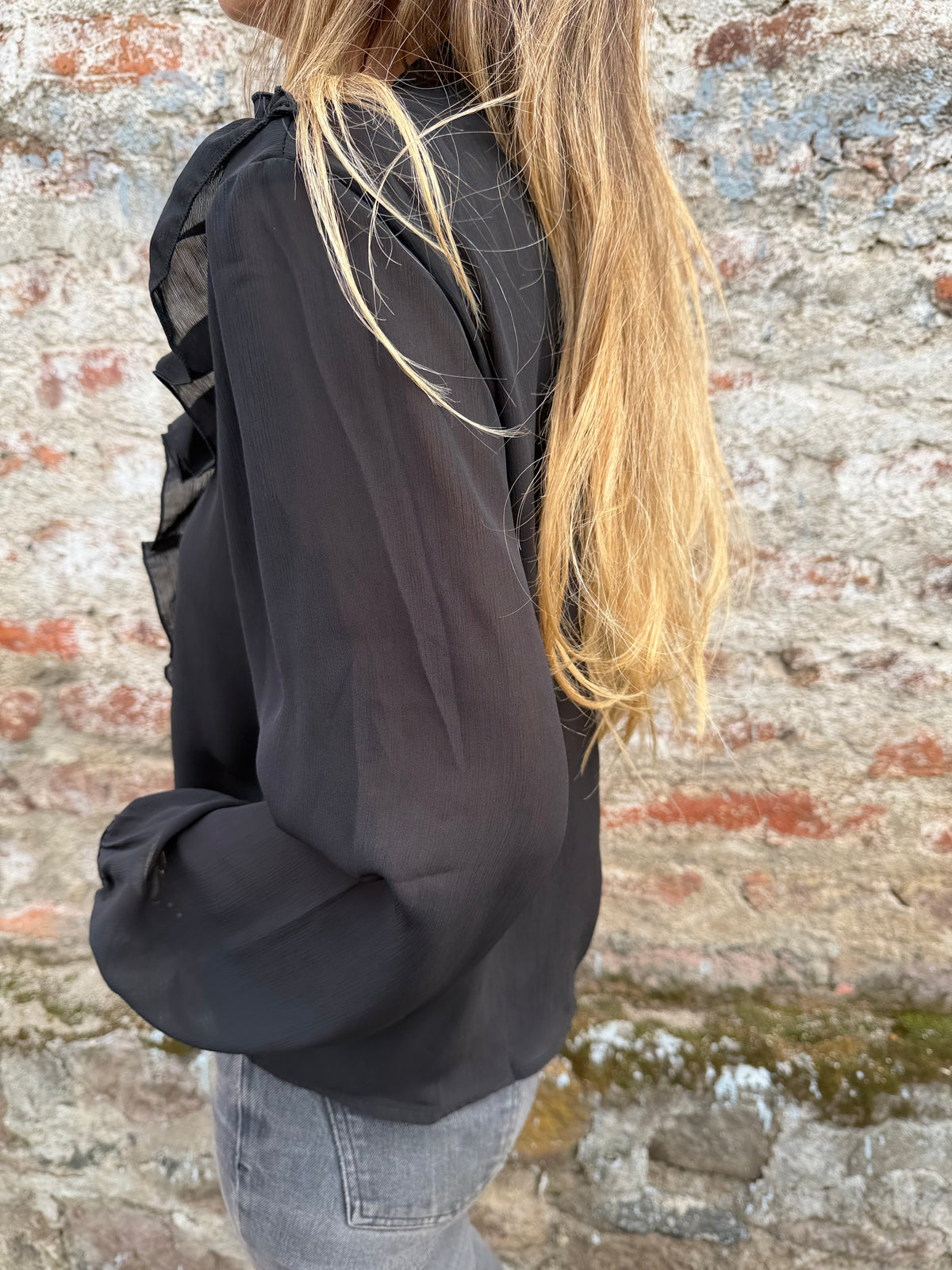 Blusa gasa vuelos negra