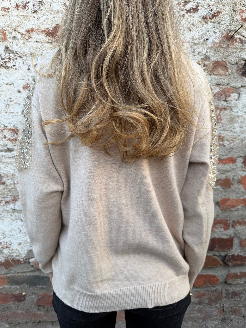 Chaleco cristales, lentejuelas y mostacillas beige claro