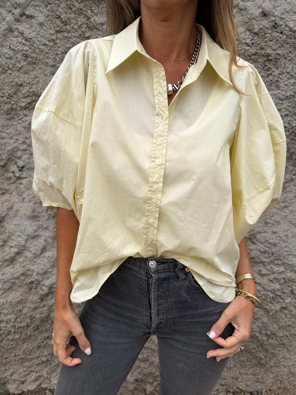 Blusa manga extra abullonadas amarilla claro