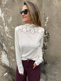 Polera lanilla encaje blanca