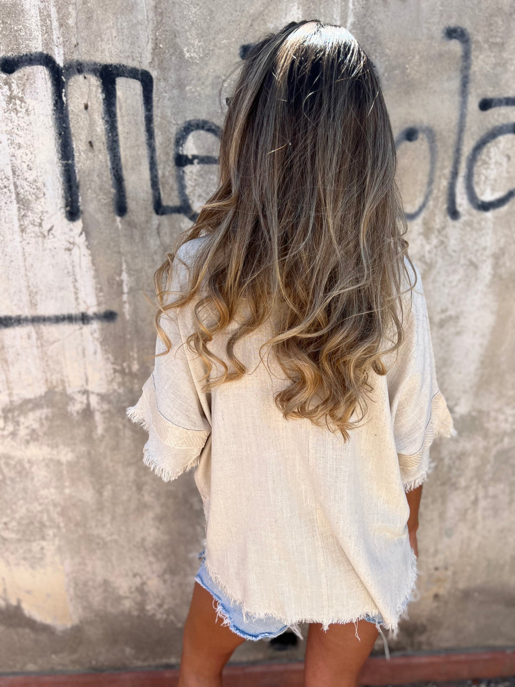 Blusón chascon lentejuela beige claro