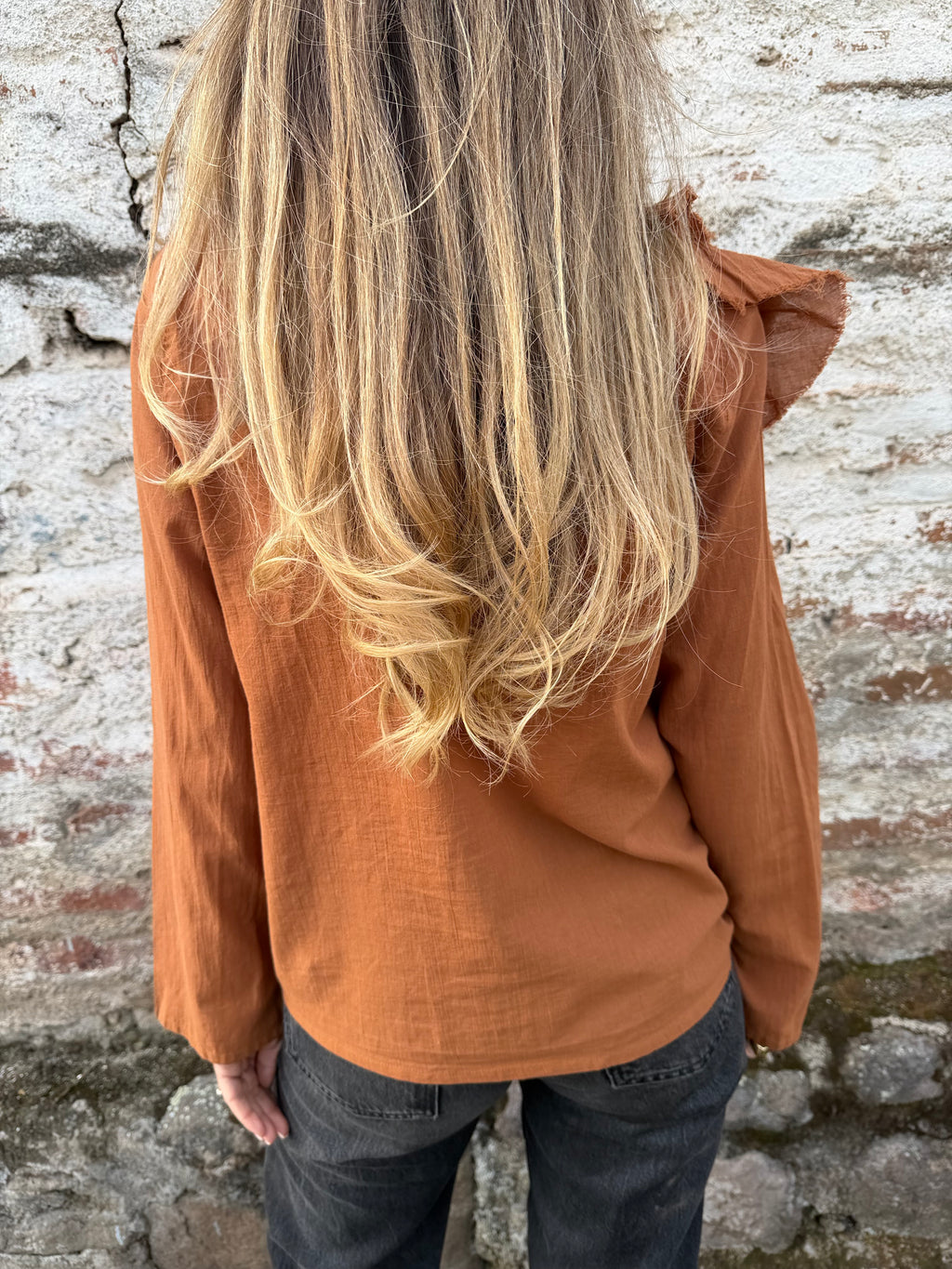 Blusa super vuelos rústica terracota