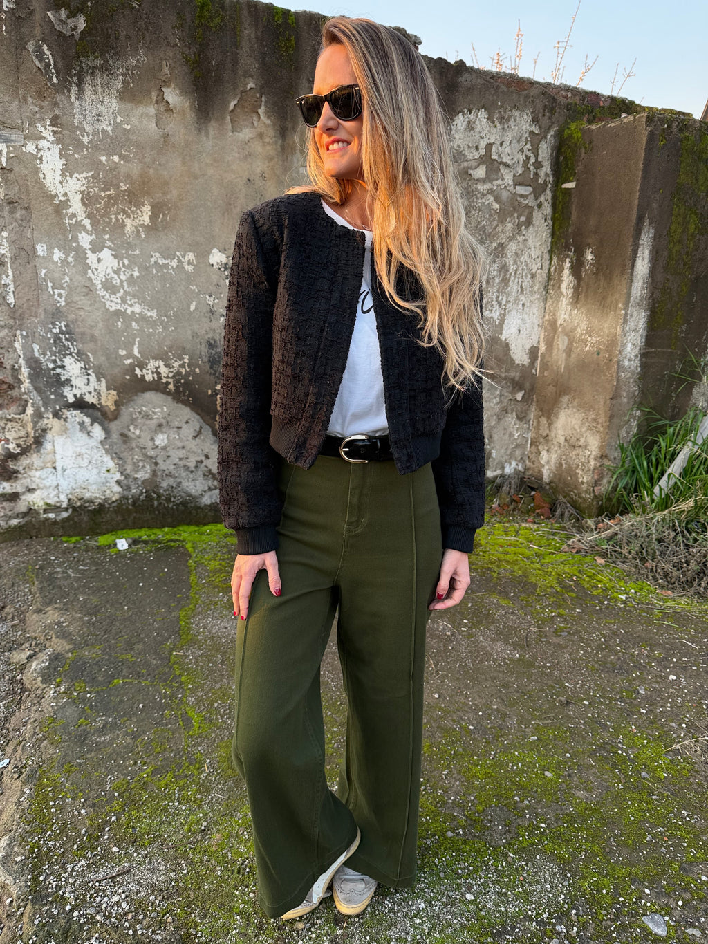 Pantalón tiro alto verde oscuro
