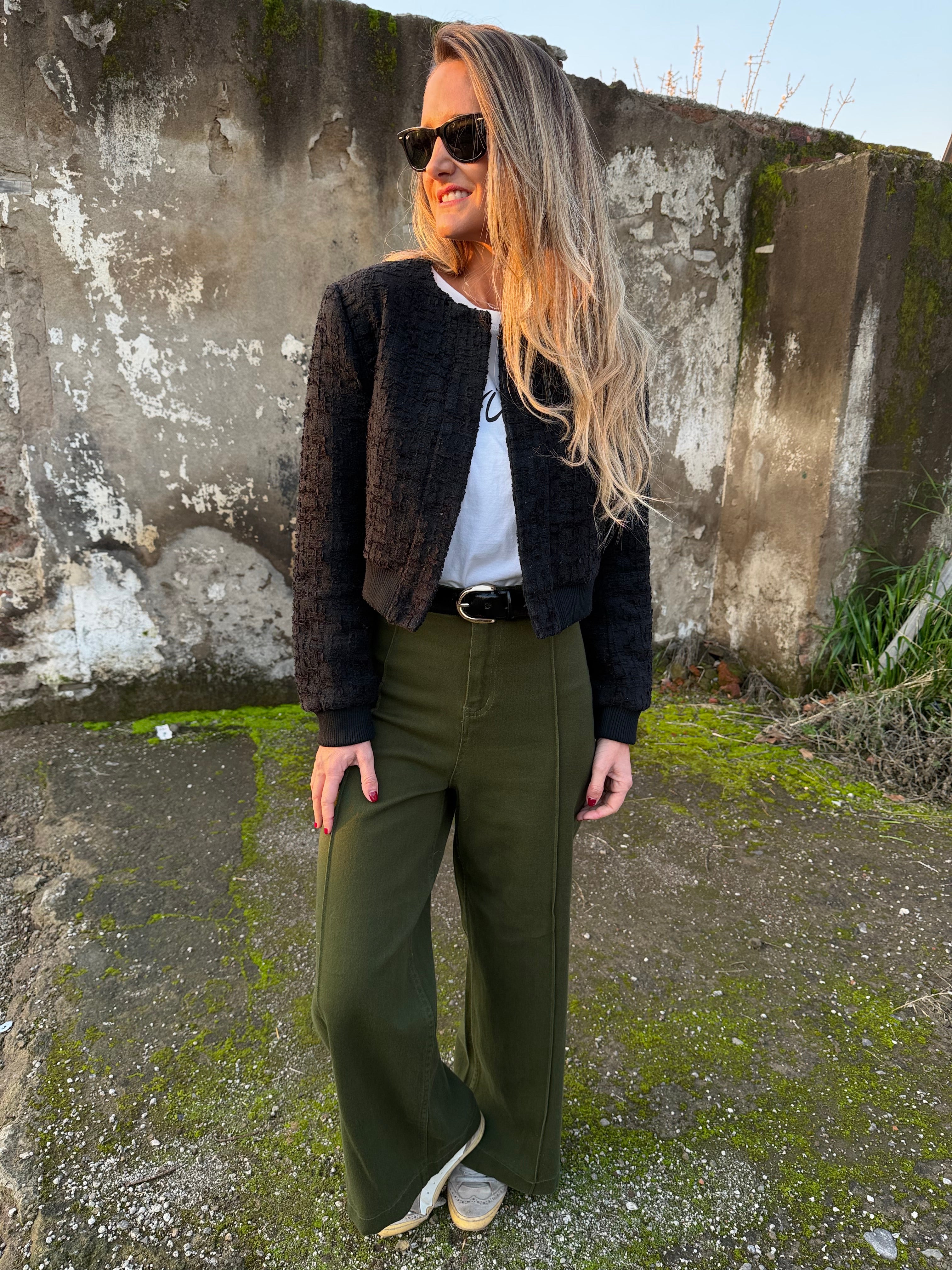 Pantalón tiro alto verde oscuro