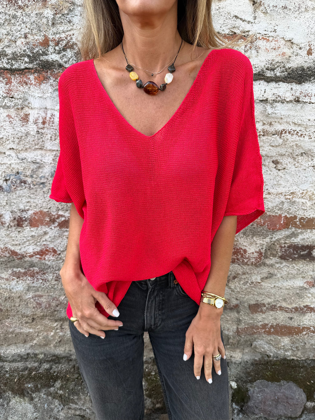 Polera/ chaleco tejida perfecta roja