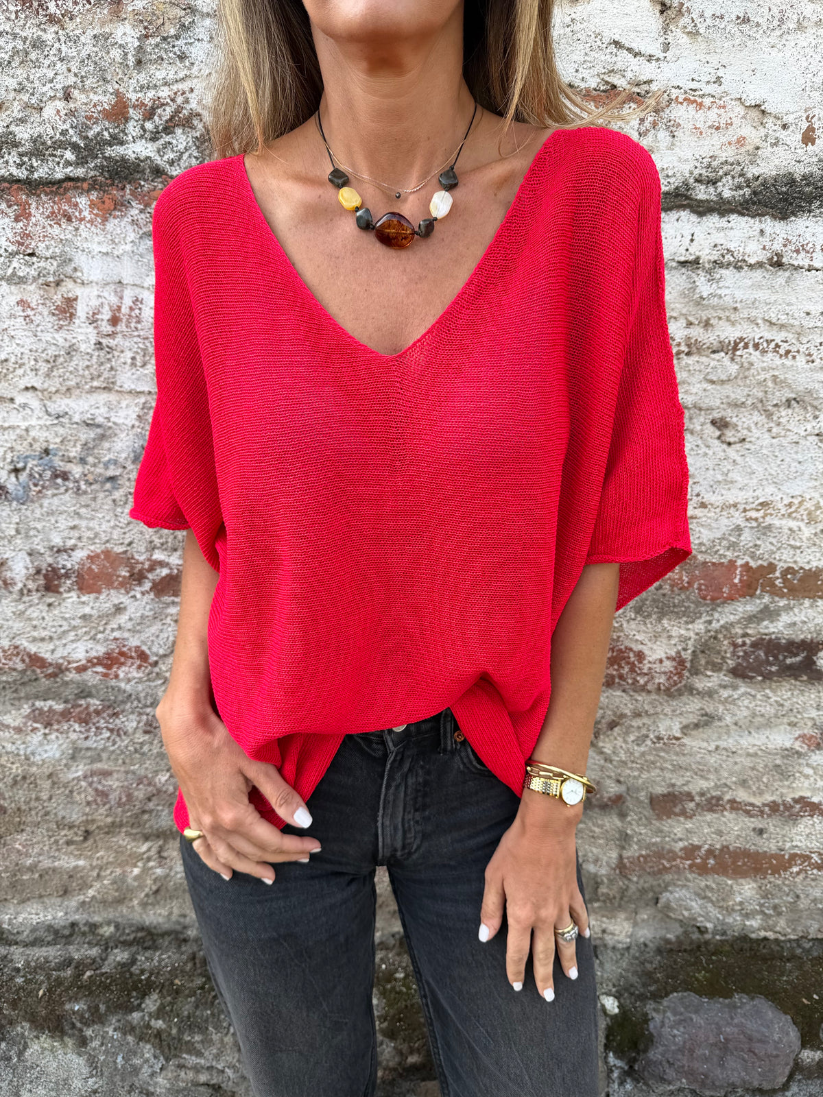 Polera/ chaleco tejida perfecta roja