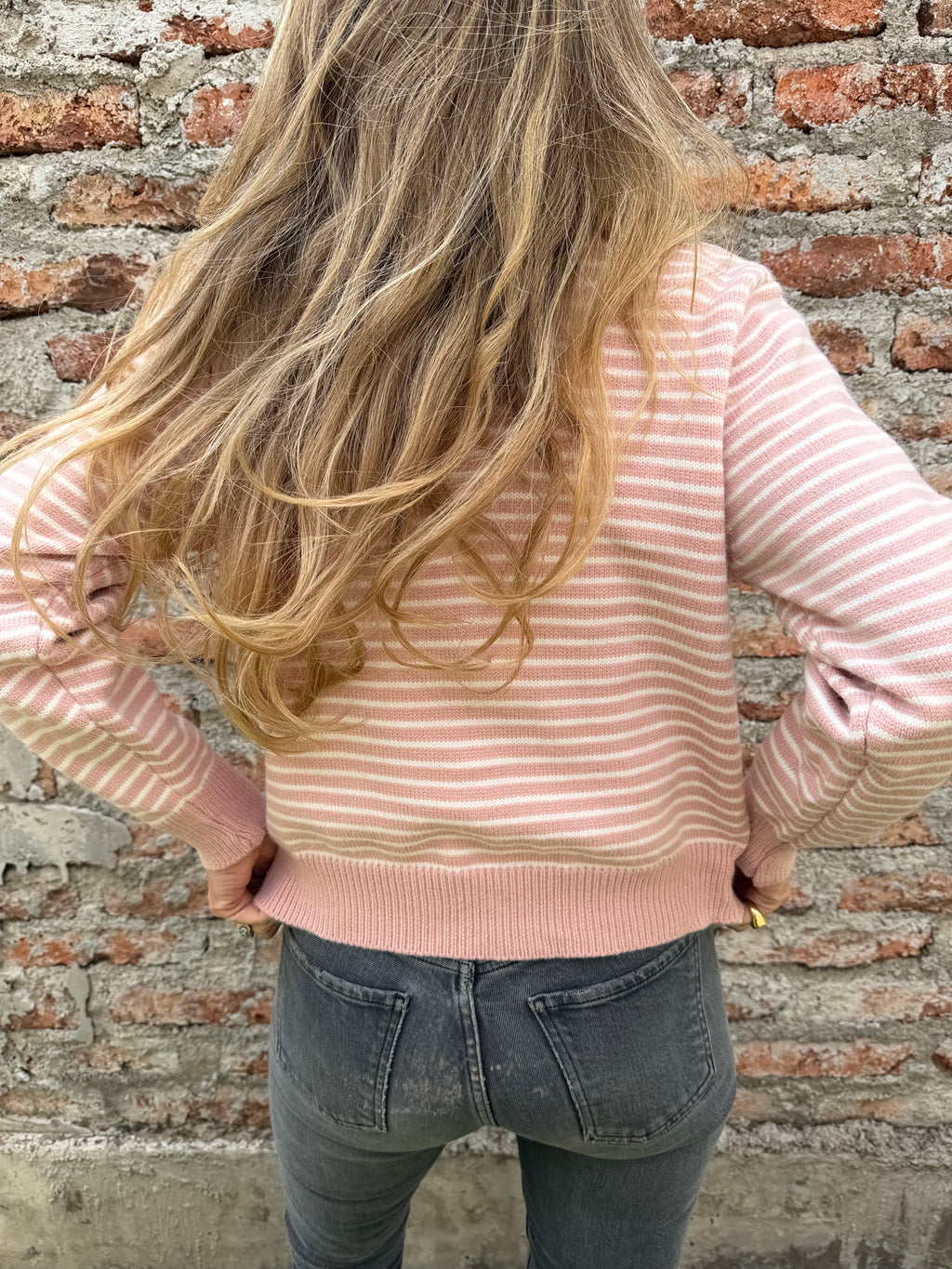 Chaleco líneas camisero cuello bluejean rosado