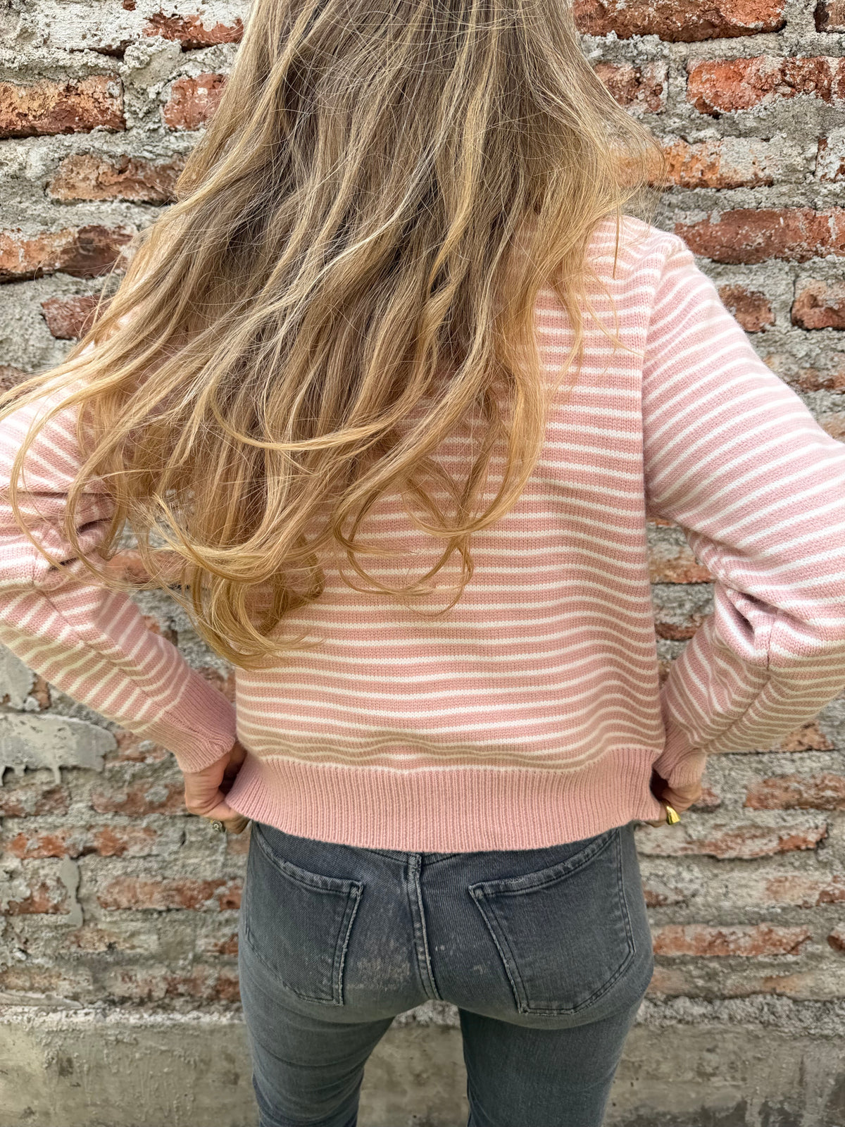 Chaleco líneas camisero cuello bluejean rosado